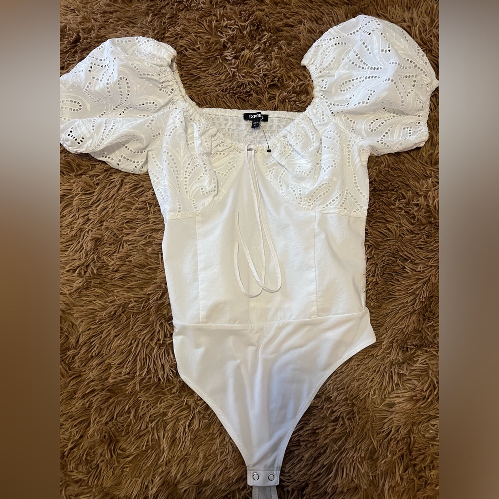 Express White Eyelet Bodysuit Medium